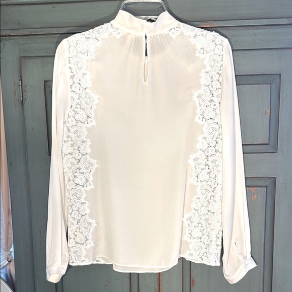 Beautiful Rebecca Taylor Silk Cream Lace Mandarin Collar Blouse EUC - Picture 2 of 9